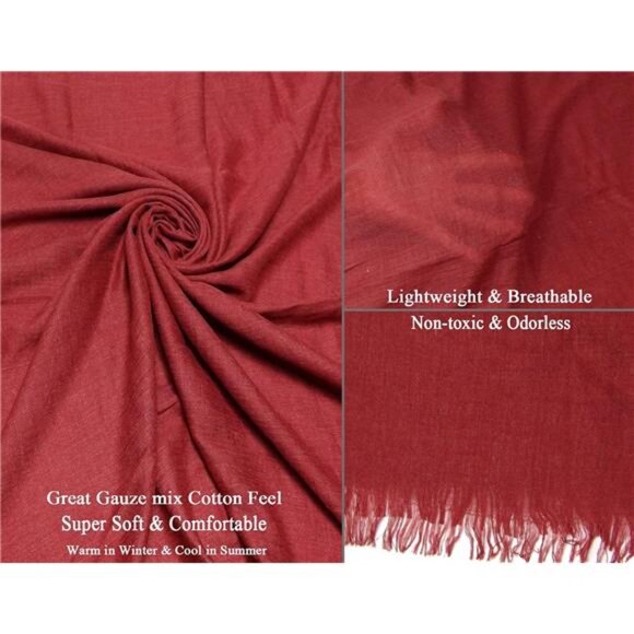 Women Scarfs Lightweight Linen 75”×43”, Red - Picture 3 of 4